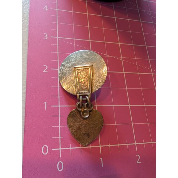 Signed Marjorie Baer SF Mixed Metal Industrial Modern Heart Dangle Clip Earrings - Picture 3 of 5